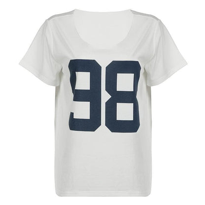 Short sleeve round neck "98" print top