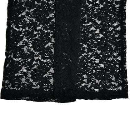 Lace high rise solid patchwork straight leg pant