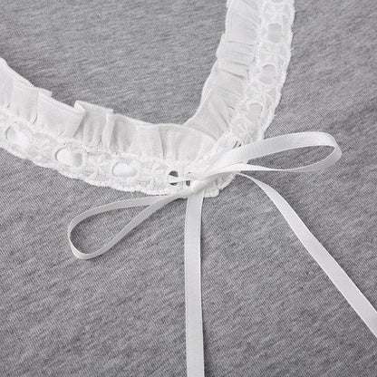 Flared sleeve ruffle patchwork long sleeve contrast top