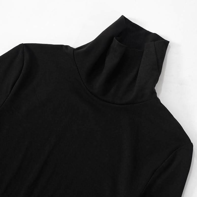 High neck long sleeve irregular solid top