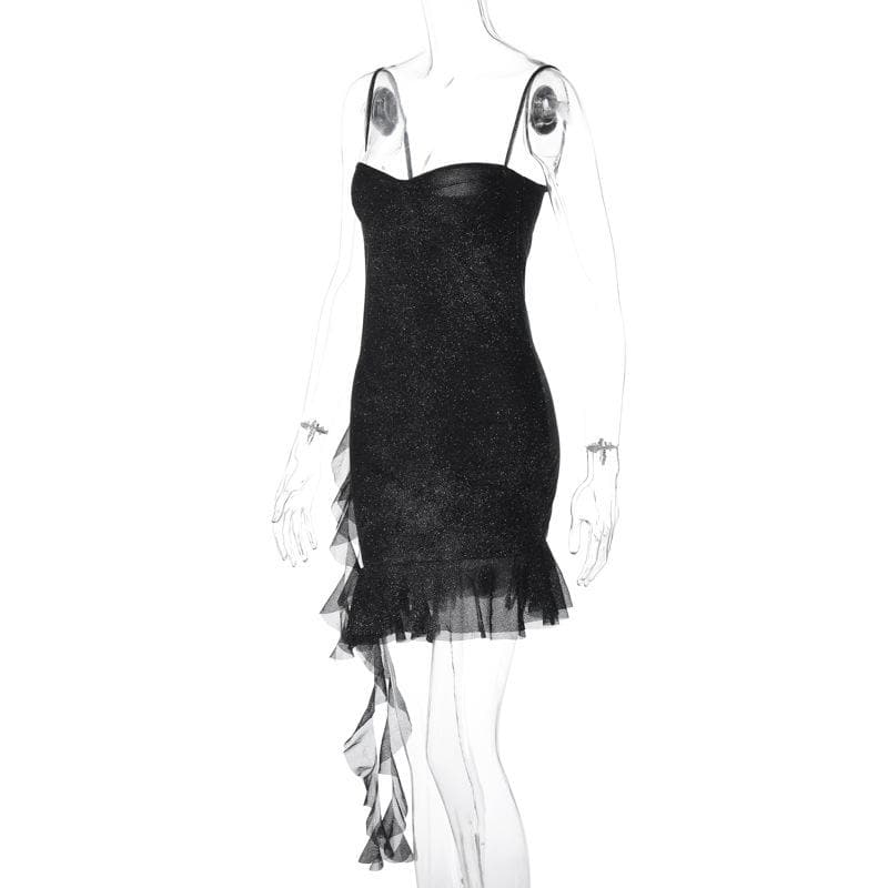 Sweetheart neck glitter ruffle cami mini dress