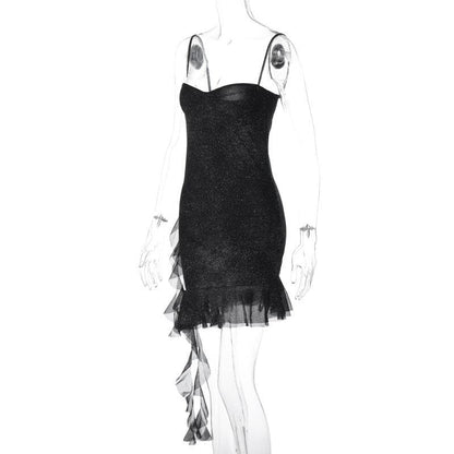 Sweetheart neck glitter ruffle cami mini dress