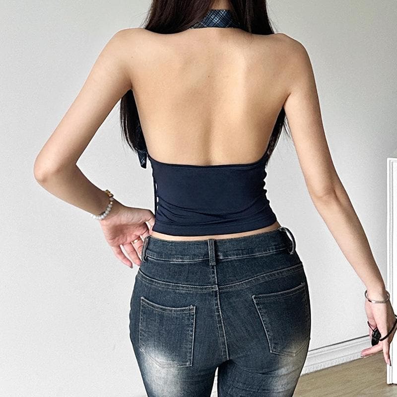 Halter cowl neck backless top