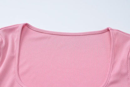 Short sleeve heart neck ruched ribbed solid maxi dress