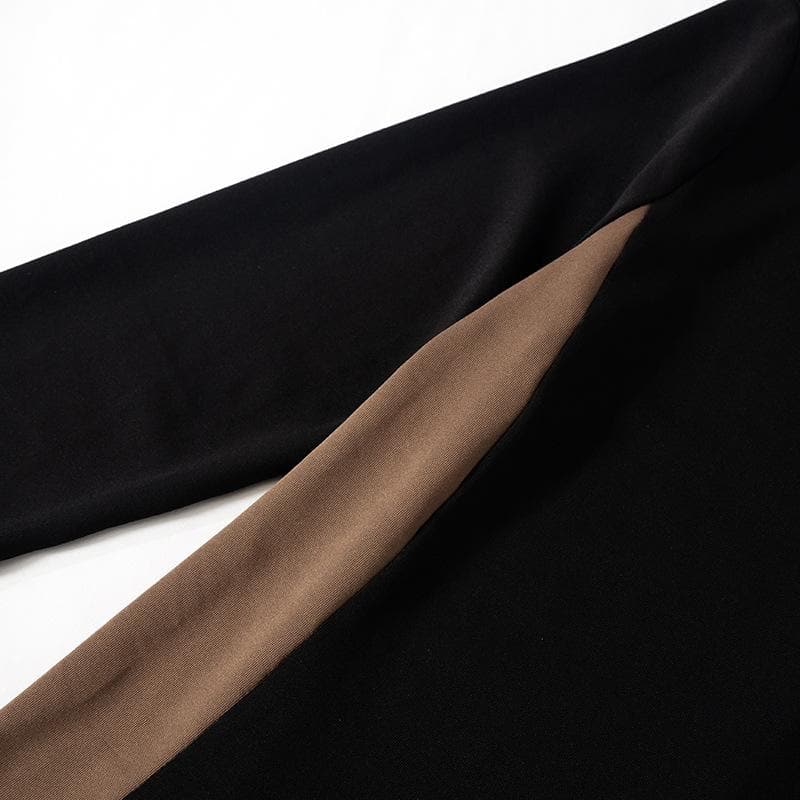 Contrast Side Panel Crew Neck Long Sleeve Bodycon Maxi Dress
