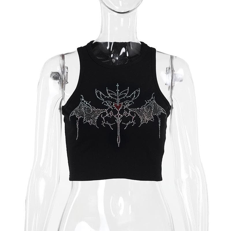 Sleeveless crewneck beaded tank crop top