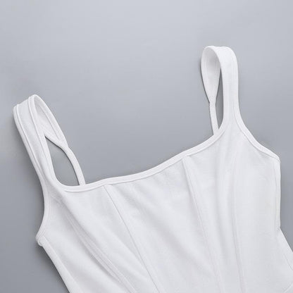 U neck bustier solid backless cami mini dress