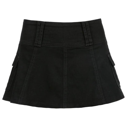 Denim pleated zip-up mini skirt
