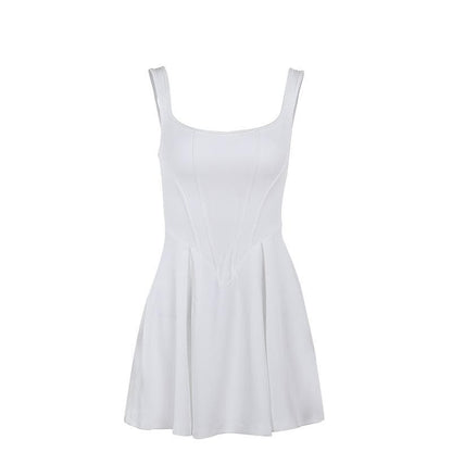 U neck bustier solid backless cami mini dress