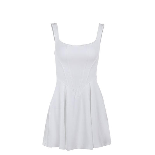 U neck bustier solid backless cami mini dress