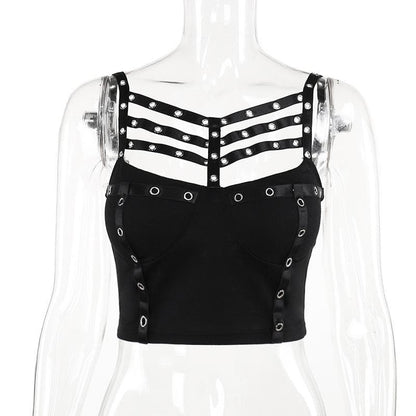 Hollow out backless solid sleeveless crop cut out top