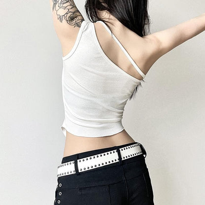 One shoulder print metal applique top