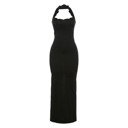 Halter hollow out backless high slit cut out maxi dress-final-sale