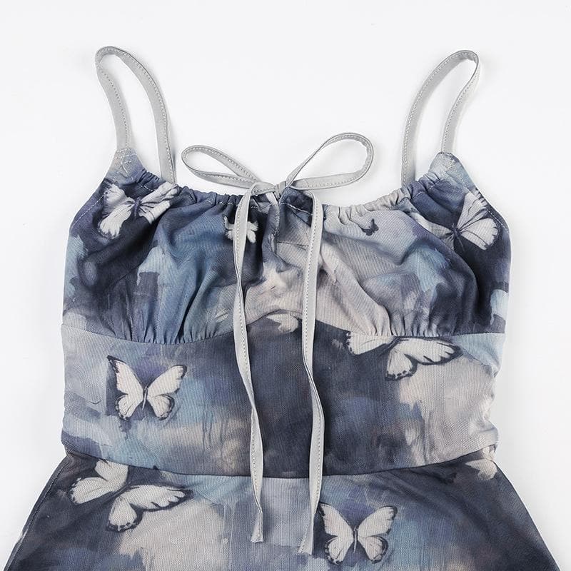 Butterfly print self tie cami maxi dress