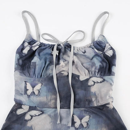 Butterfly print self tie cami maxi dress