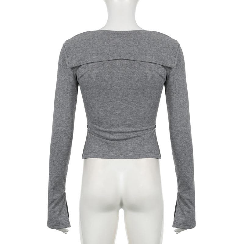 Long sleeve lace hem bowknot top