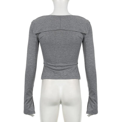 Long sleeve lace hem bowknot top