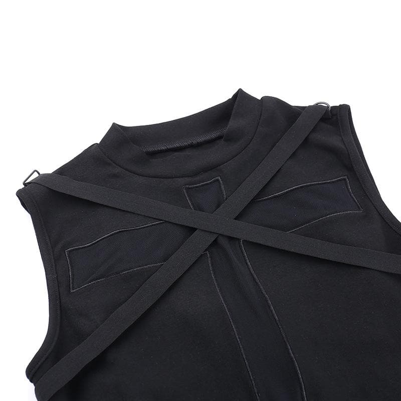 Crewneck patchwork cross front cross pattern tank top