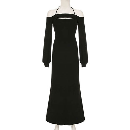 Halter long sleeve 2 piece maxi dress