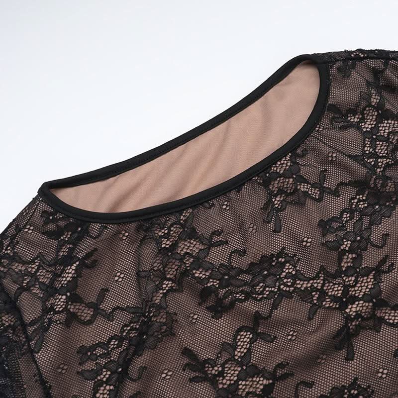 Crewneck long sleeve lace hollow out cut out maxi dress