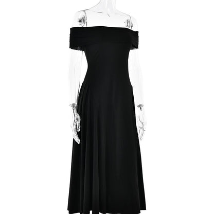 Off shoulder ruched solid backless midi dress