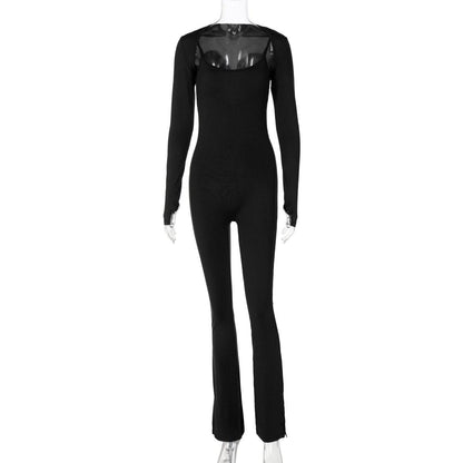 U neck long sleeve solid shrug 2 piece cami jumpsuit