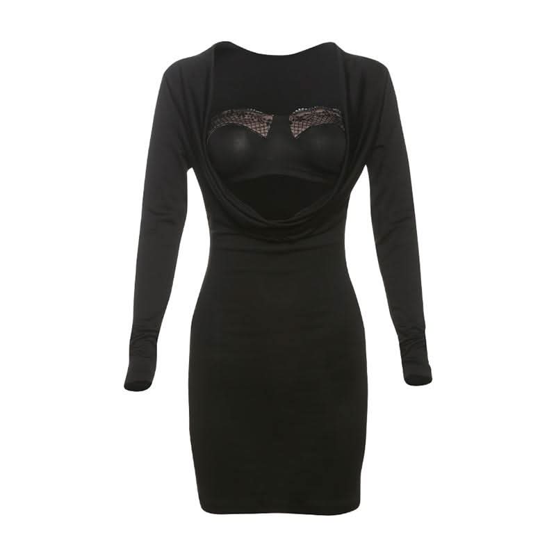 Cowl neck long sleeve 2 piece mini dress