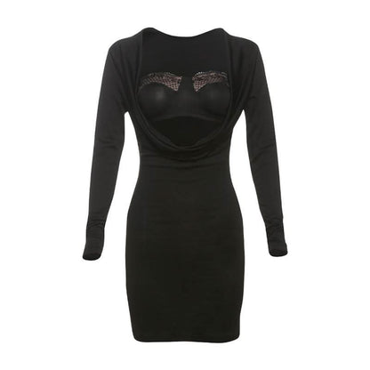 Cowl neck long sleeve 2 piece mini dress