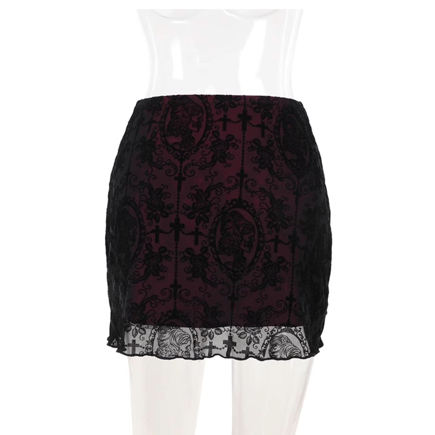 Print mesh bowknot ruffle mini skirt
