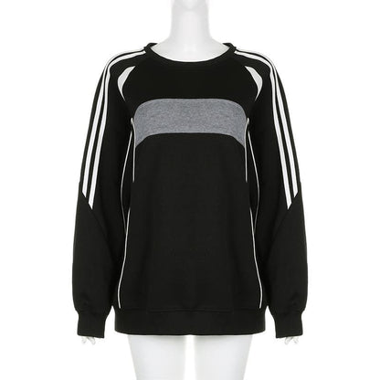 Patchwork long sleeve contrast round neck top