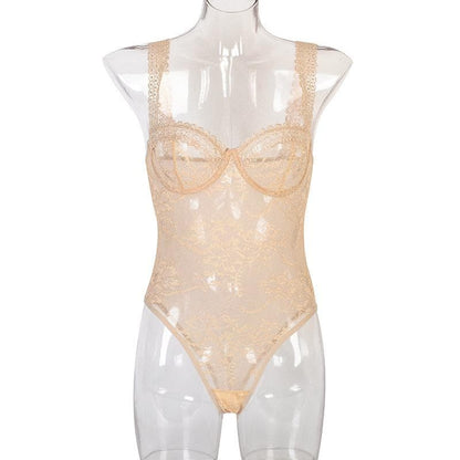 Sheer lace see through backless cami bodysuit