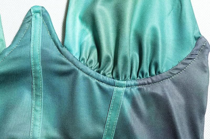 Halter corset deep v neck drawstring ruched slit maxi dress