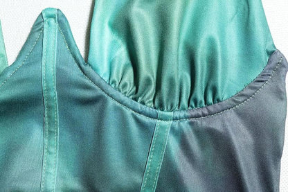 Halter corset deep v neck drawstring ruched slit maxi dress