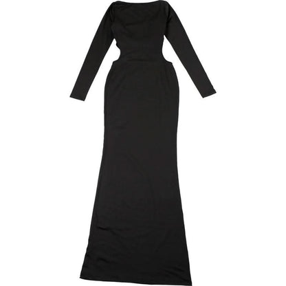 Long sleeve u neck hollow out cut out maxi dress