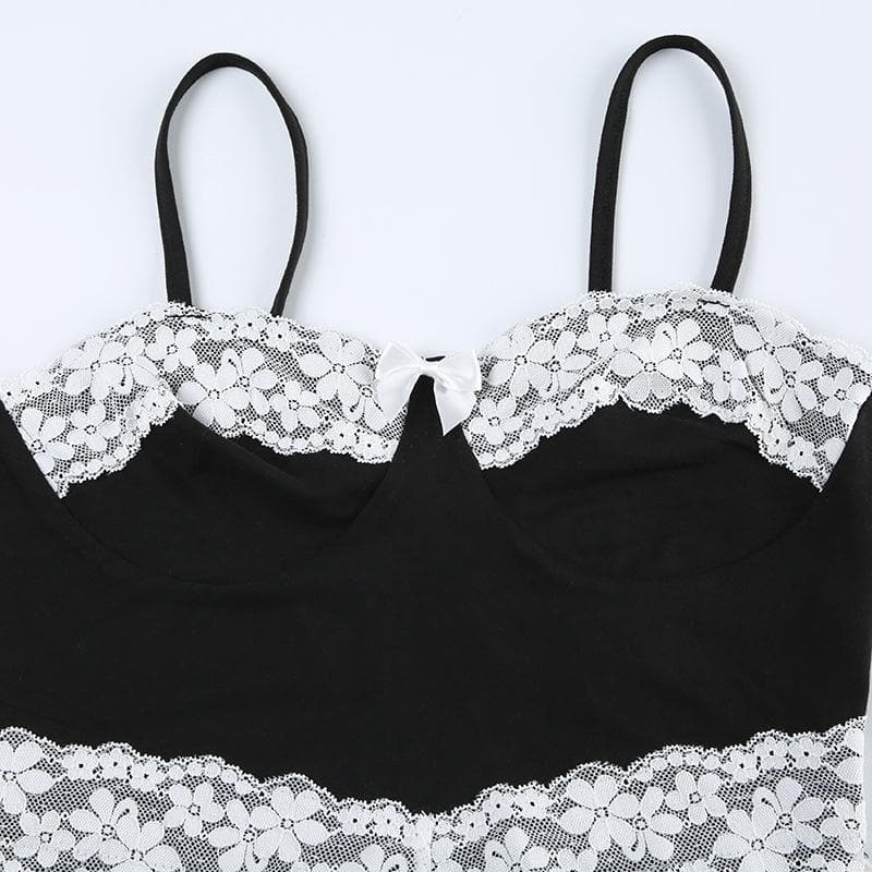 Bowknot lace patchwork backless cami top