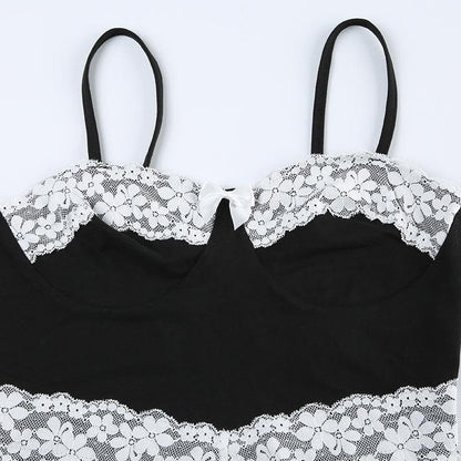 Bowknot lace patchwork backless cami top