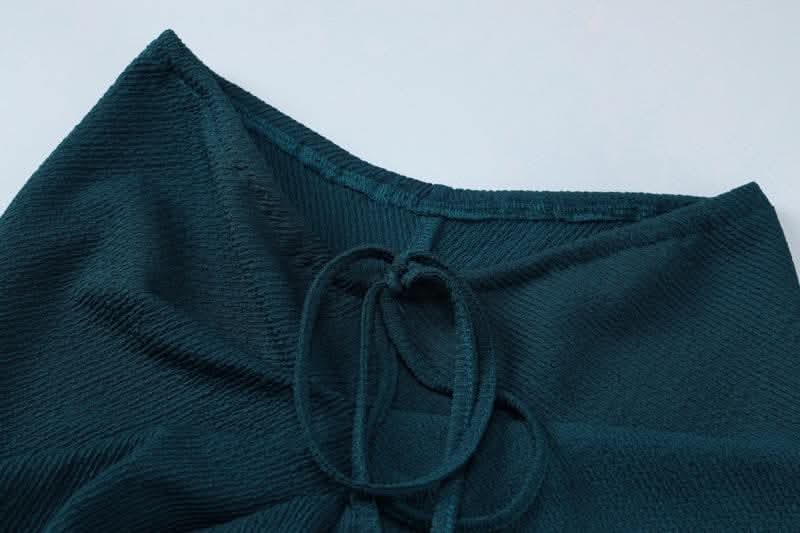 Slit textured sleeveless high neck ruched solid maxi skirt set-final-sale