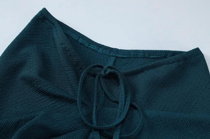 Slit textured sleeveless high neck ruched solid maxi skirt set-final-sale