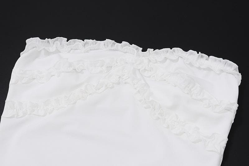 Flower applique ruffle ruched solid tube top