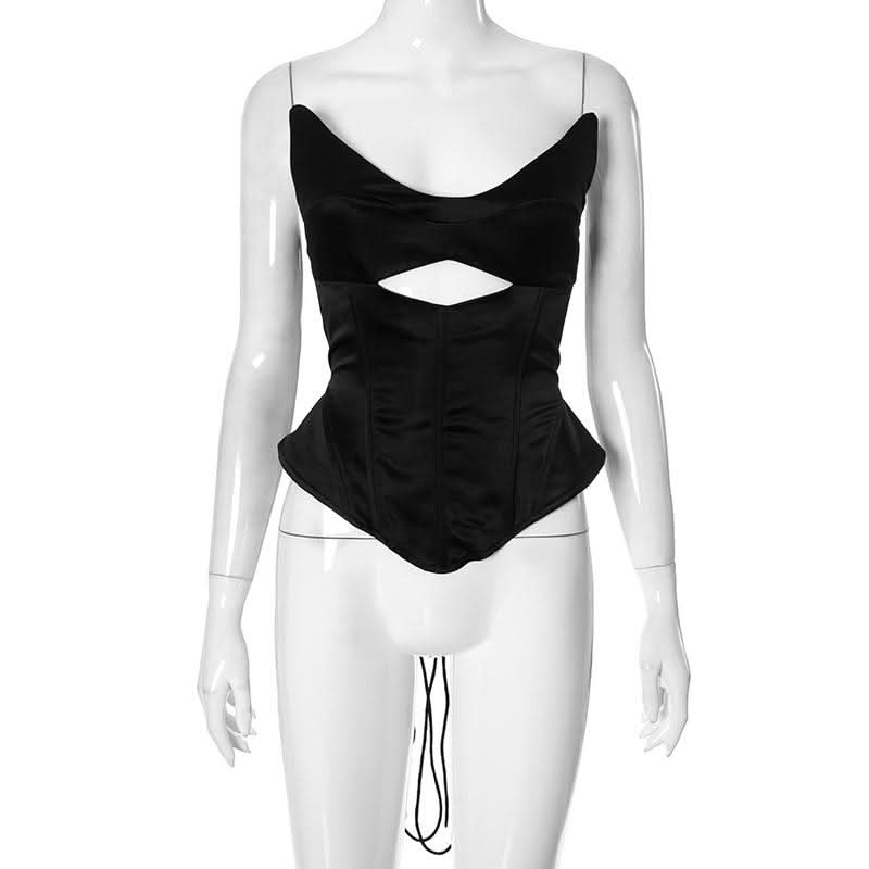 V neck corset lace up hollow out cut out top