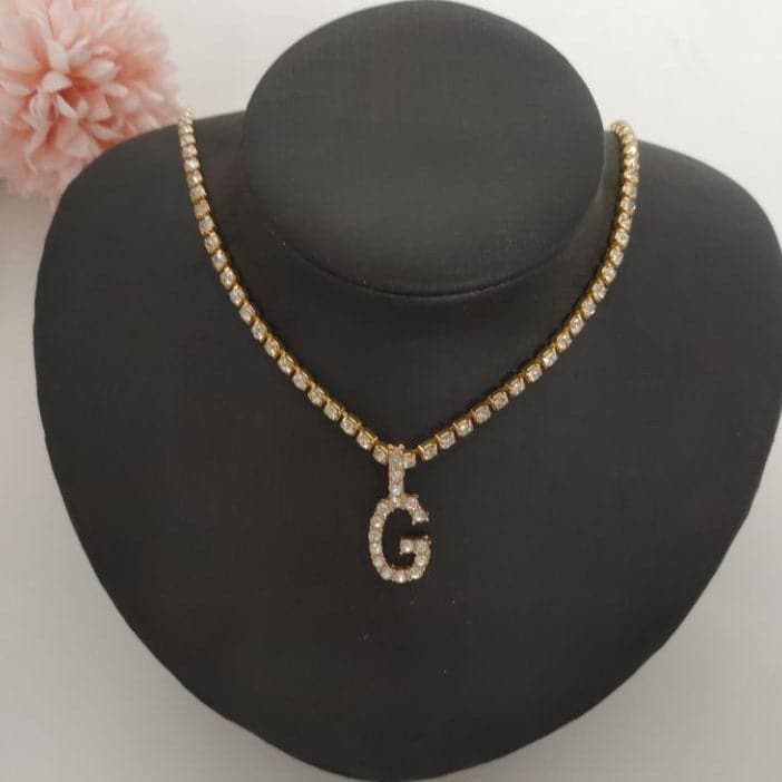 Initials pendant rhinestone chocker