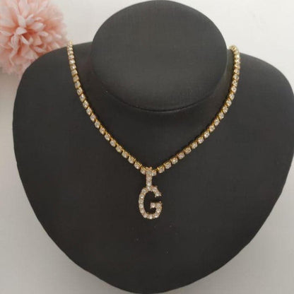 Initials pendant rhinestone chocker
