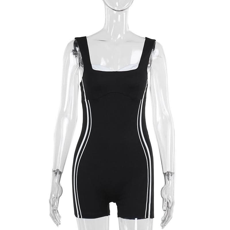 V neck backless contrast tank romper