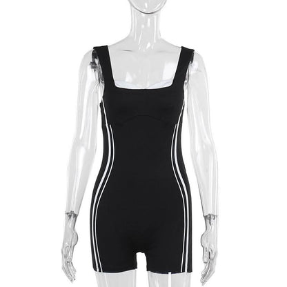 V neck backless contrast tank romper