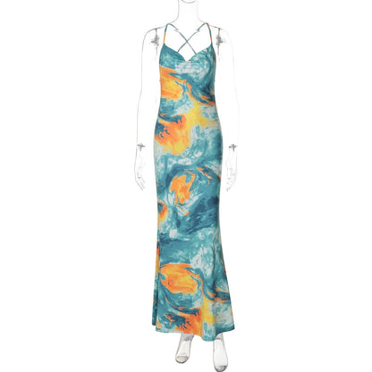 Tie dye cross front cami maxi dress-final-sale