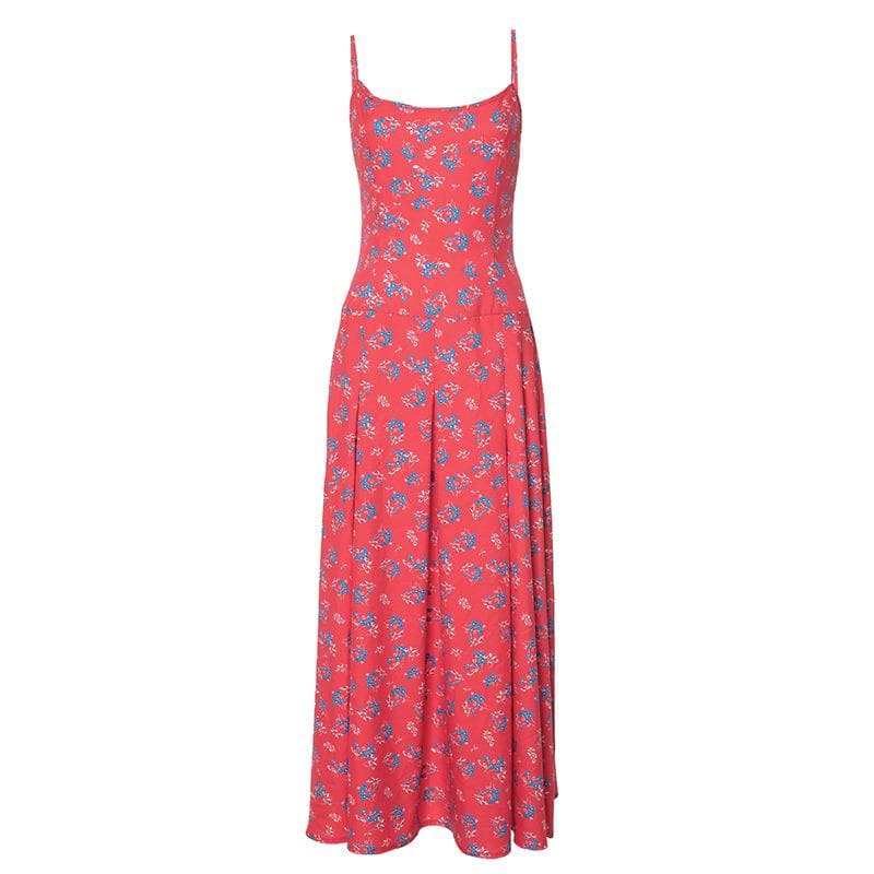 Flower print zip-up u neck cami maxi dress