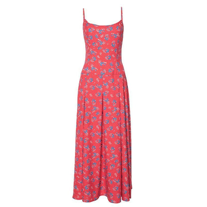 Flower print zip-up u neck cami maxi dress
