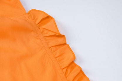 Halter v neck backless ruffle zip-up solid maxi dress-final-sale