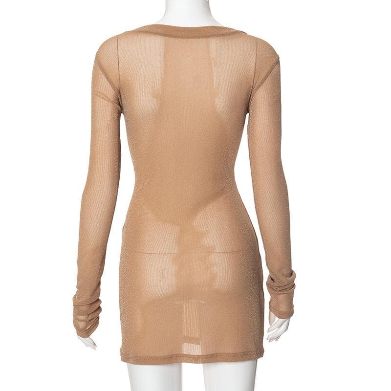 Long sleeve sheer mesh glitter mini dress