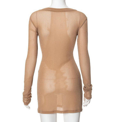 Long sleeve sheer mesh glitter mini dress